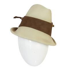 1960s Chic Taupe and Cream Christian Dior Fedora Hat 1