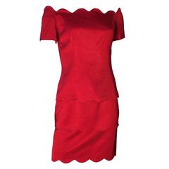 Bellville Sassoon Lorcan Mullany Red Scalloped Cocktail Off Shoulder Dress