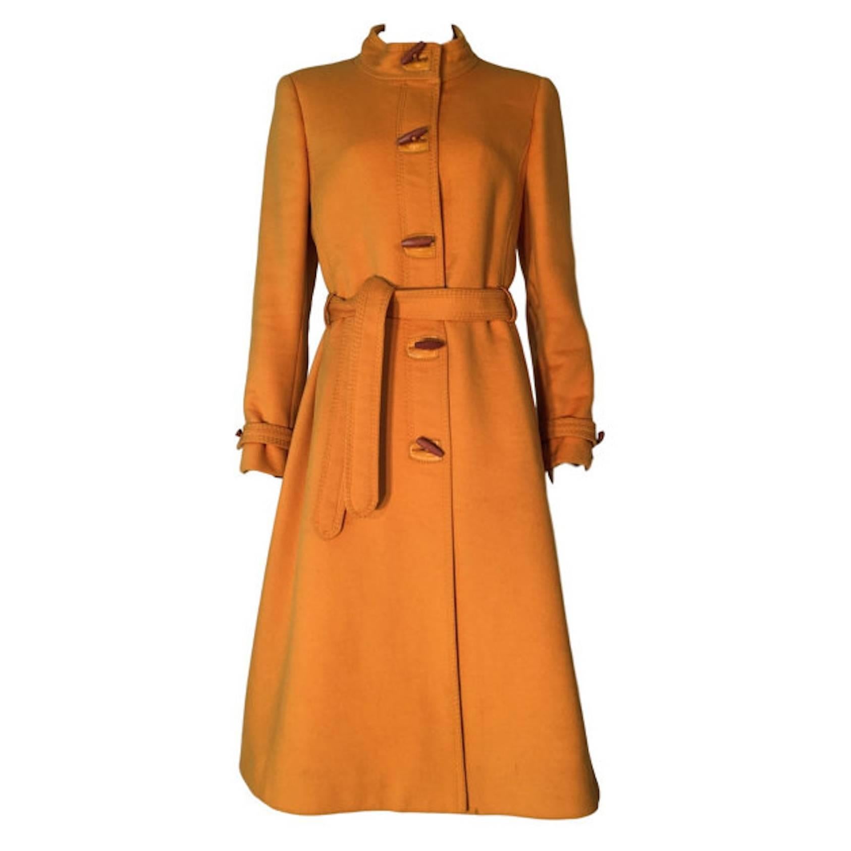 Baccarat Vintage 1970s Bill Gibb Era Wool & Leather Coat Yellow  For Sale