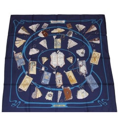 HERMES Foulard en soie Carnet de Bal Bleu Latham 2007 90 cm