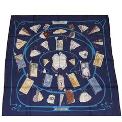 HERMES Silk Scarf Carnet de Bal Blue Latham 2007 90 cm 2