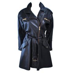 MARGRET GODFREY Black Leather Dress Coat with Zippers Size 8 10 