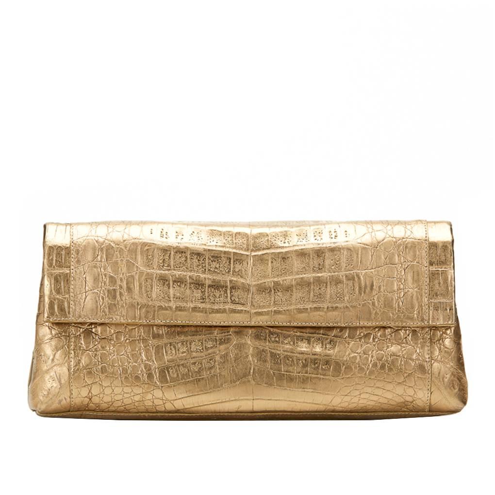 2000s Nancy Gonzalez Gold Crocodile Leather Clutch