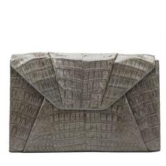 2000s Nancy Gonzalez Grey Crocodile Leather Clutch-on-Strap