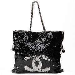 2010 Chanel Black & Silver Summer Nights Sequin Tote
