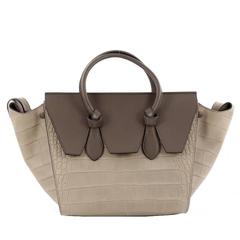 Celine Tie Tote Crocodile Embossed Nubuck Small