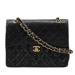 1990s Chanel Black Quilted Lambskin Vintage Medium Tall Classic Double Flap Bag