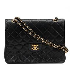 1990s Chanel Black Quilted Lambskin Vintage Medium Tall Classic Double Flap Bag