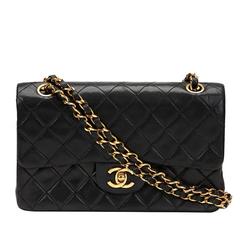1990s Chanel Black Quilted Lambskin Vintage Small Classic Double Flap Bag