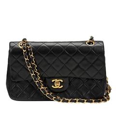 1990s Chanel Black Quilted Lambskin Vintage Small Classic Double Flap Bag