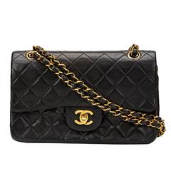 1990s Chanel Black Quilted Lambskin Vintage Small Classic Double Flap Bag