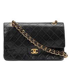 1990s Chanel Black Quilted Lambskin Vintage Medium Classic Double Flap Bag