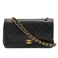 1990s Chanel Black Quilted Lambskin Vintage Medium Classic Double Flap Bag