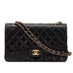 1990s Chanel Black Quilted Lambskin Vintage Medium Classic Double Flap Bag