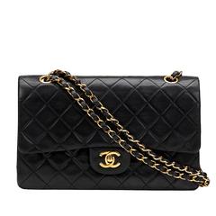 1990s Chanel Black Quilted Lambskin Vintage Medium Classic Double Flap Bag