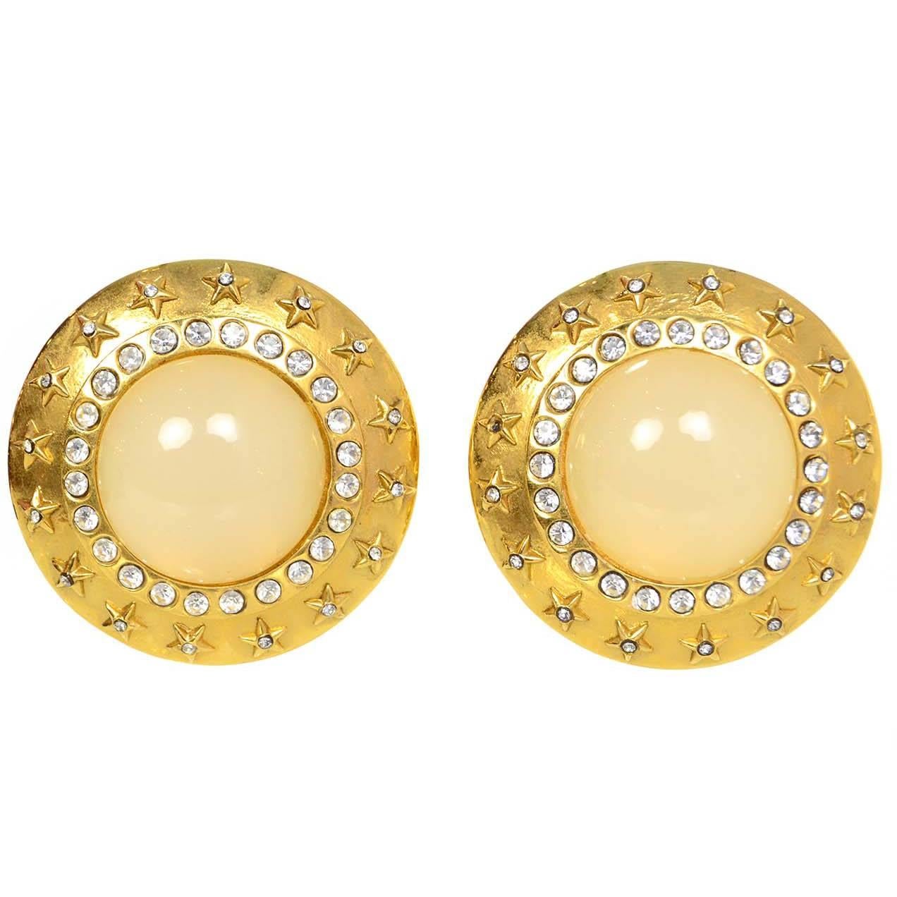 Chanel Goldtone and Crystal Clip-On Earrings