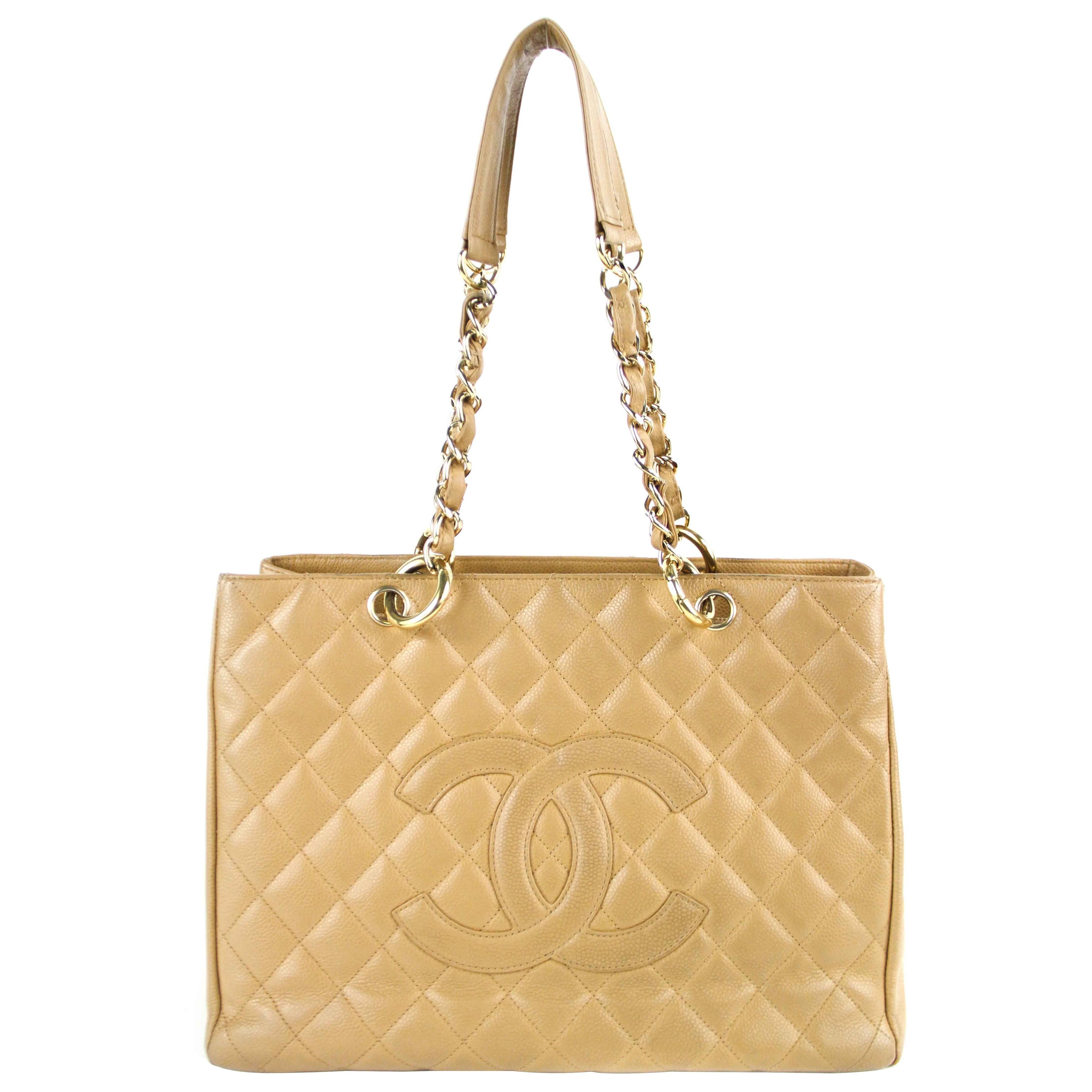 Chanel Beige Caviar Quilted Grand GST Shopping Tote 