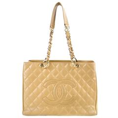 Chanel Beige Caviar Quilted Grand GST Shopping Tote 