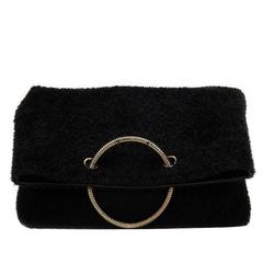 2015 Victoria Beckham Black Shearling Spiral Clutch