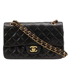 1990s Chanel Black Quilted Lambskin Vintage Small Classic Double Flap Bag
