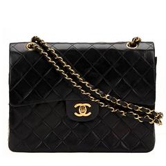 1980s Chanel Black Quilted Lambskin Vintage Medium Tall Classic Double Flap Bag
