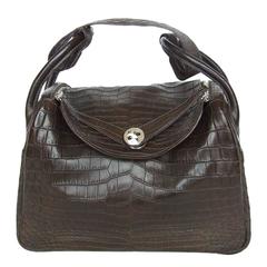 Exceptionnal Hermes Lindy Handbag Brown Matte Crocodile Niloticus PHW 30 cm