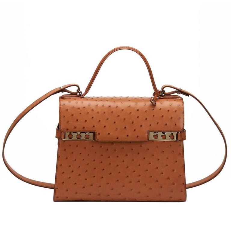 2000s Delvaux Tan Ostritch Leather Tempete MM at 1stDibs