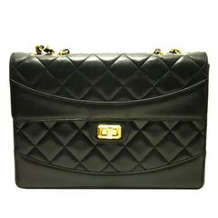 Authentic CHANEL Chain Shoulder Bag Leather Black Single Flap Quilted Lamb 919