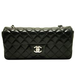 Authentic CHANEL 2.55 Silver Chain Shoulder Bag Black Quilted Single Flap c54