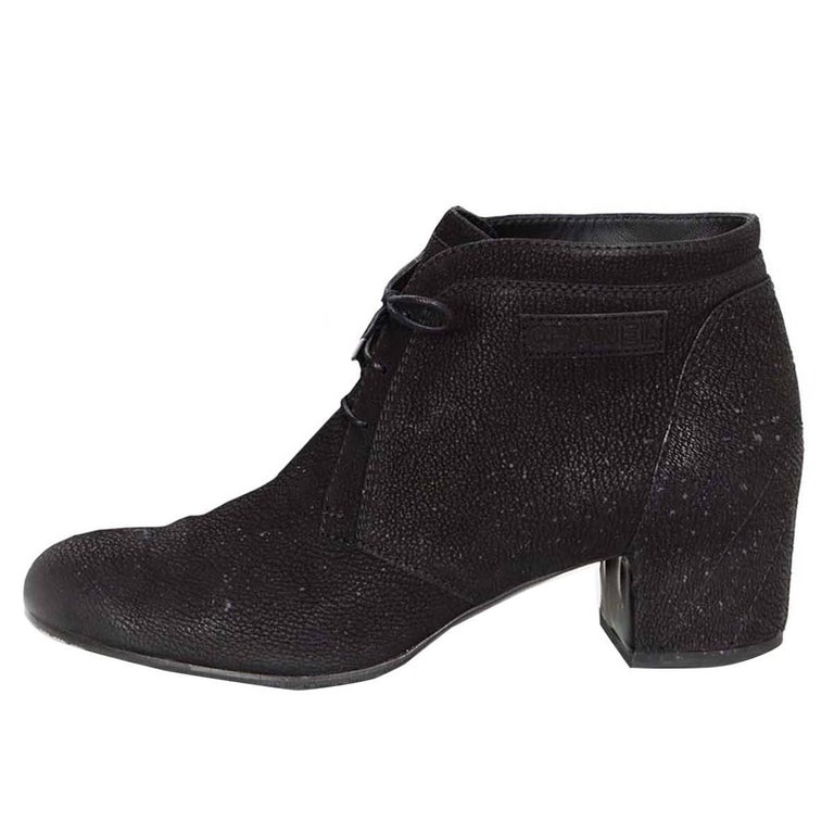 chanel black suede ankle boots