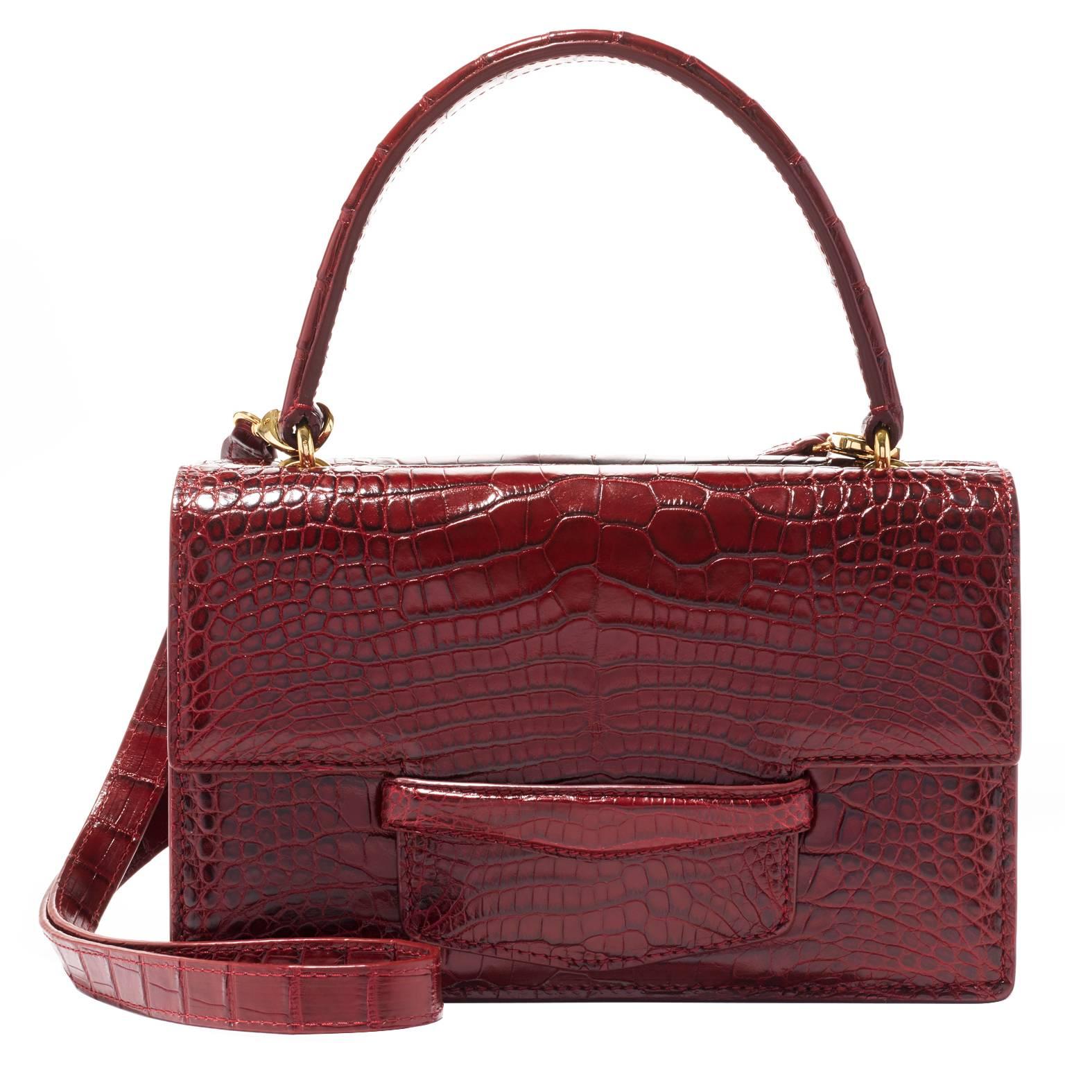 Lorry Newhouse Crimson Alligator Double Bag   For Sale