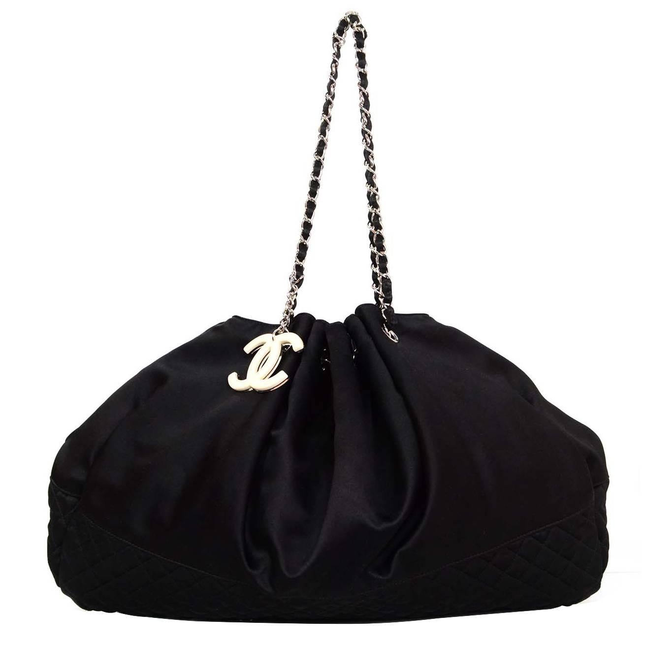 Chanel Black Satin Melrose CC Cabas Tote Bag 