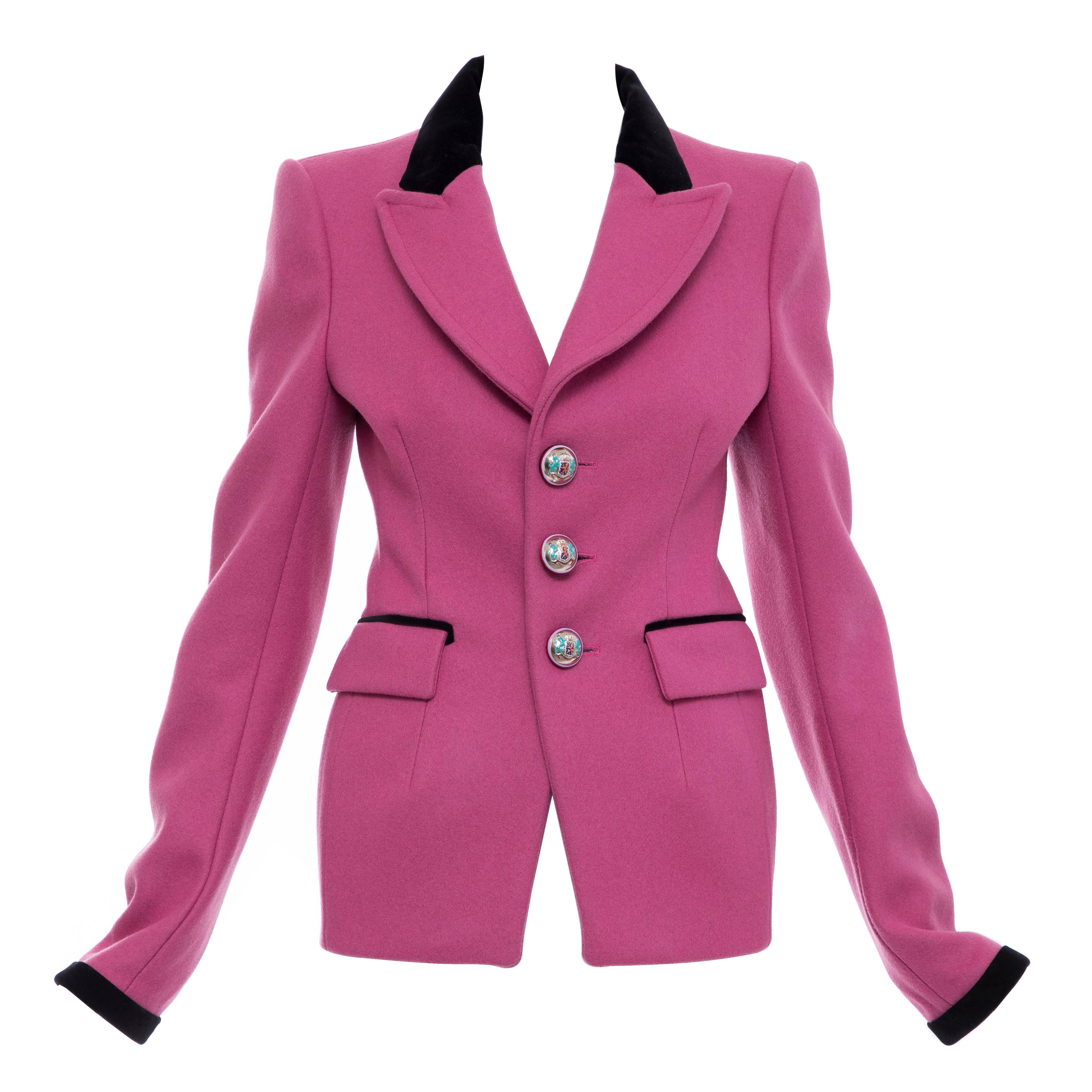  Nicolas Ghesquière for Balenciaga Runway Pink Wool Velvet Blazer, Fall 2007 For Sale