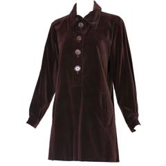 Vintage Yves Saint Laurent Brown Velvet Tunic Dress Top 10