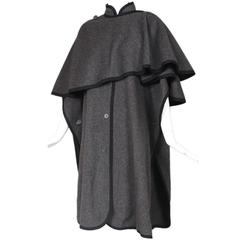 Yves Saint Laurent YSL Grey Wool Cape W/Black Trim