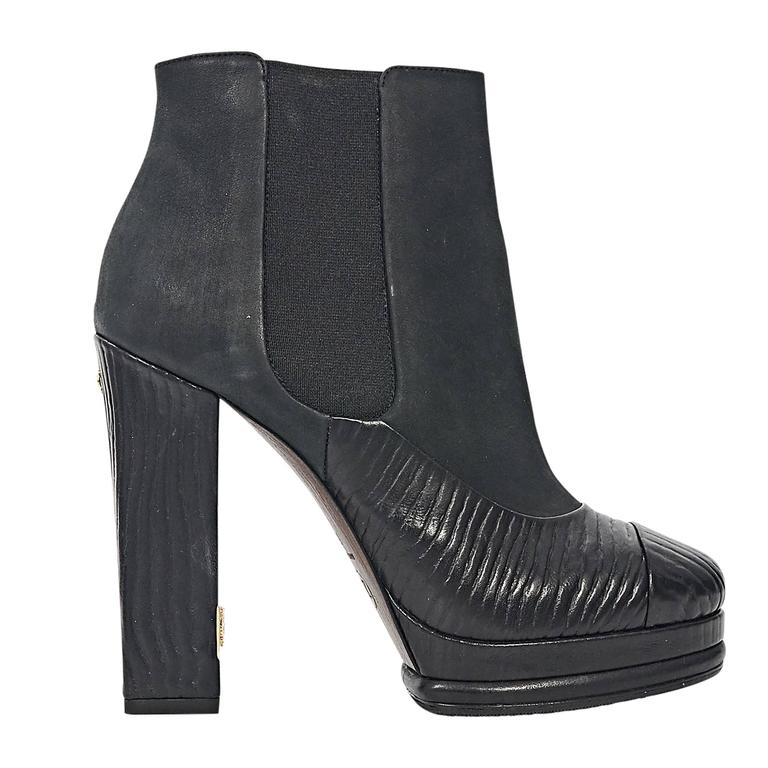 Black Chanel Textured Heeled Chelsea Boots at 1stDibs