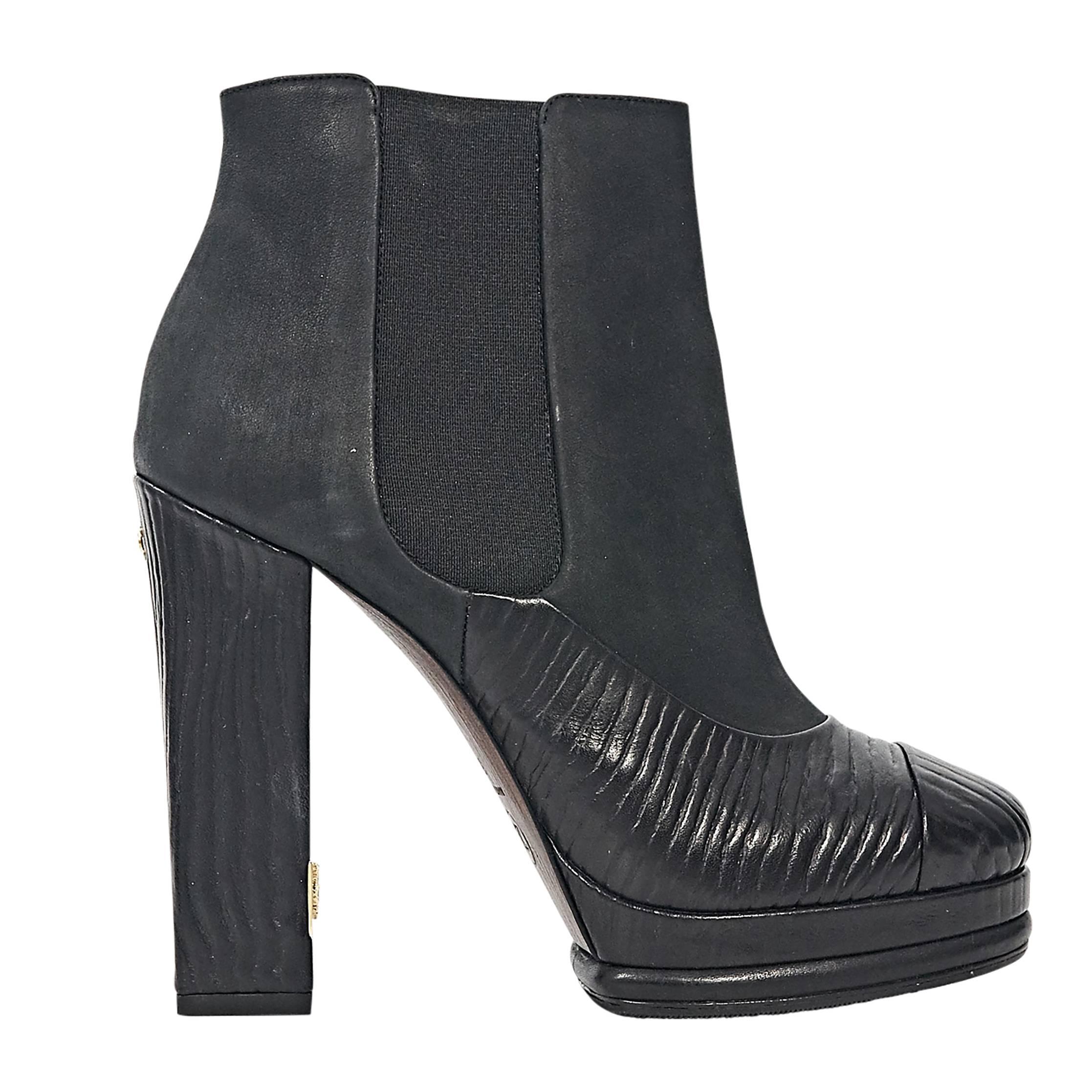 Black Chanel Textured Heeled Chelsea Boots