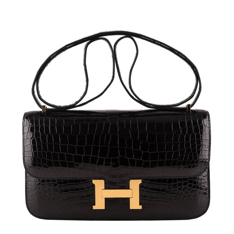 Hermes Black 25cm Porosus Crocodile Constance Elan Bag For Sale at 1stDibs