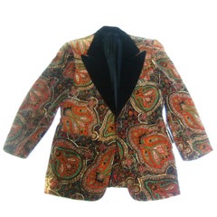 Retro Men's Paisley Cotton Velvet Tuxedo Jacket C 1970s