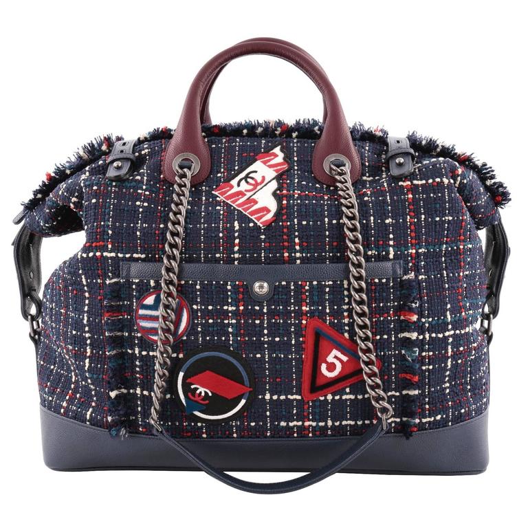 Chanel Crest Trip Bowling Bag Patch Embellished Tweed and Grained