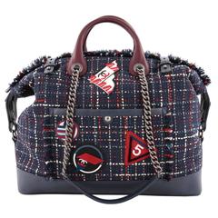 Chanel Crest Trip Bowling Bag Patch Embellished Tweed and Grained Calfski