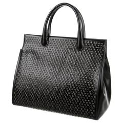 Alaia NEW Black Leather Silver Metal Embellish Large Shopper Top Handle Tote Bag