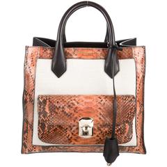 Balenciaga Black Orange Ivory Snake Leather Gold Hardware Top Handle Tote Bag