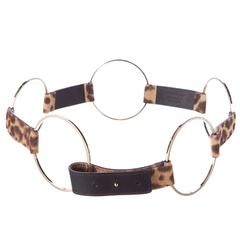 Salvatore Ferragamo NEW Black Leopard Print Pony Gold Circle Chain Waist Belt