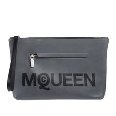 Alexander McQueen NEW Gray Black Leather 'MCQUEEN' Logo Leather Clutch Bag