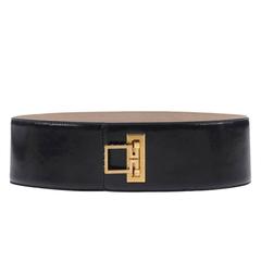 Alexander McQueen NEW Black Leather Gold Turnlock Wide Waist Belt 