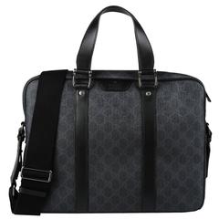 Gucci NEW Black Gray Monogram Men's Satchel Carryall Laptop Briefcase Travel Bag