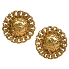 Chanel Vintage Gold Chain Link CC Round Stud Button Earrings in Box