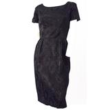 Schwarzes geblümtes Jacquard-Kleid aus Seide aus den 60er Jahren