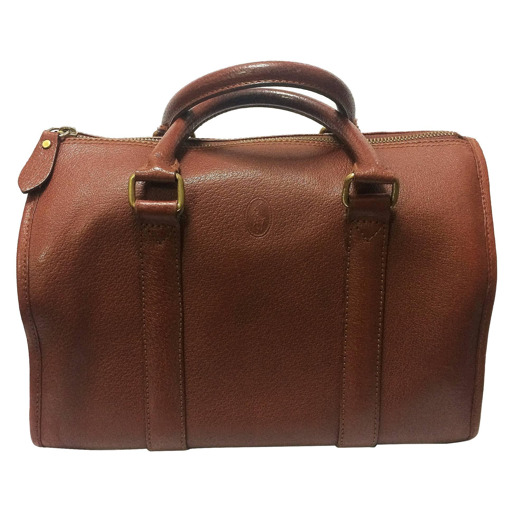 Vintage Ralph Lauren brown leather speedy style bag, mini duffle purse. Classic. For Sale